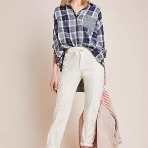 Anthropologie Angela Cropped Cargo Pants | Relaxed Fit Drawstring Ankle Size 28